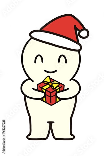 A simple person holding a Christmas present