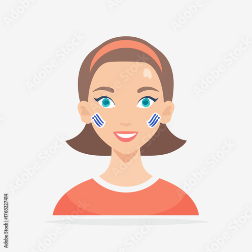 Young Woman with Blue and White Face Paint Cheering.