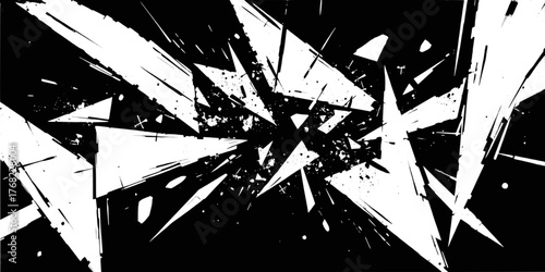 Dynamic black and white abstract background with geometric shapes and grunge texture