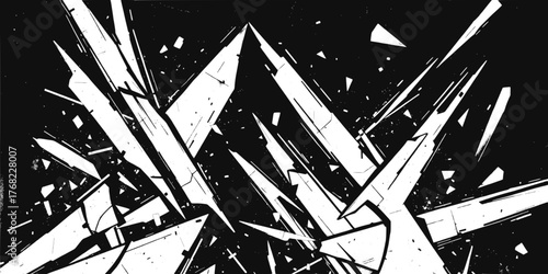 Monochrome abstract background with sharp geometric shapes and grunge texture design