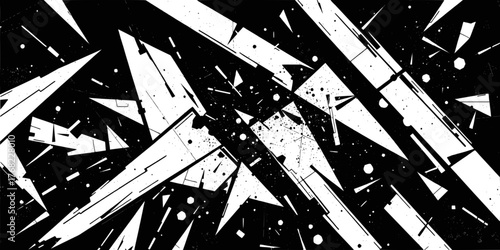 Abstract black and with geometric shapes and grunge texture design