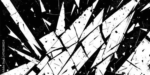 Abstract black and white explosion background with geometric shapes and splatter
