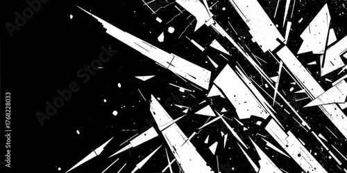 Abstract black and with geometric shapes and lines in dynamic composition