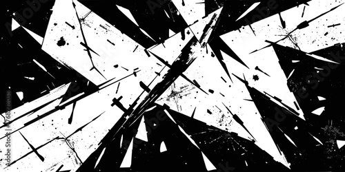 Monochrome abstract background with geometric shapes and lines in a dynamic composition