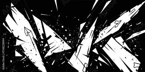 Abstract shattered glass explosion on creates a dramatic and chaotic effect