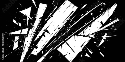 Striking black and with geometric shapes and grunge texture effect