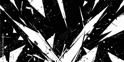 Abstract black and white geometric background with shattered glass effect design