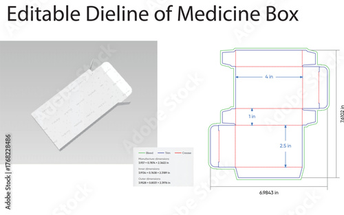 Medicine box dieline template packaging