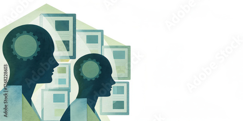 Silhouette head gear abstract technology background, innovation, teamwork, digital concept