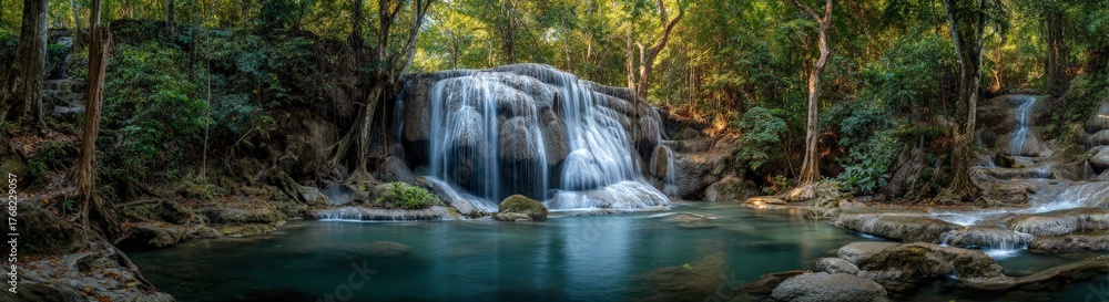 Obraz premium Lush Waterfall cascading into a tranquil pool