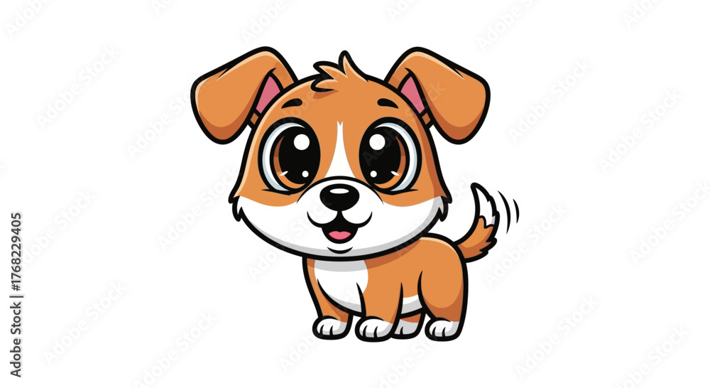Obraz premium Adorable cartoon puppy with bright eyes and a wagging tail on a white background