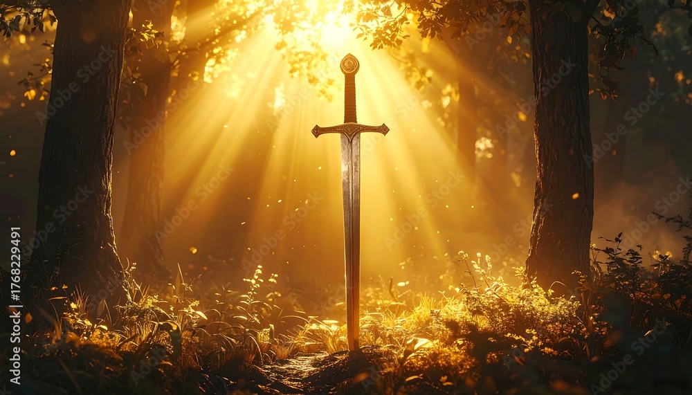 Fototapeta premium Sword in a sunlit forest