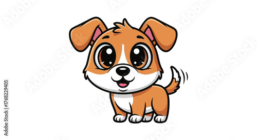 Adorable cartoon puppy with bright eyes and a wagging tail on a white background