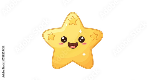 Adorable golden star character shining brightly on a pristine white backdrop illustration