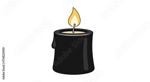 Animated Black Candle with a Flickering Flame Emanating Warmth and Light in Darkness