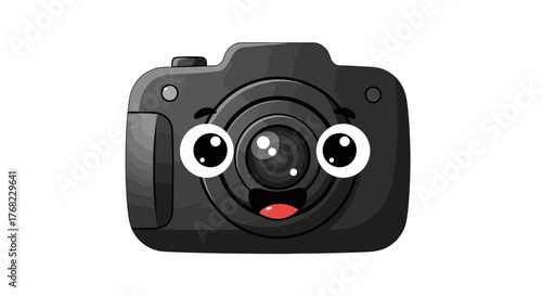 Animated digital camera character, cheerful device, fun photography concept with a funny face