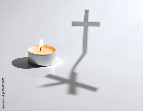 Cross Silhouette Candle Shadow on White Background – All Saints’ Day
