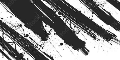 Black ink brush stroke with splatter for design element