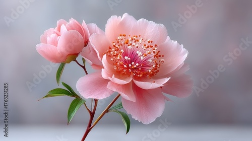 Delicate Pink Peony Blooms in Soft Natural Light Macro Photography with Textured Petals and Blurred Background