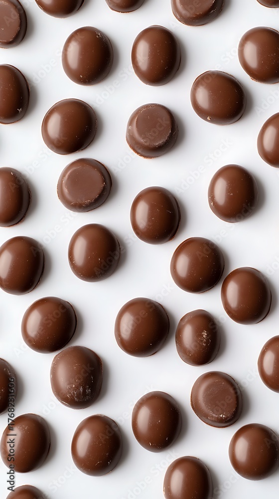 Fototapeta premium Milk Chocolate Candies Seamless, Overhead Pattern of Domed Treats on a White Surface