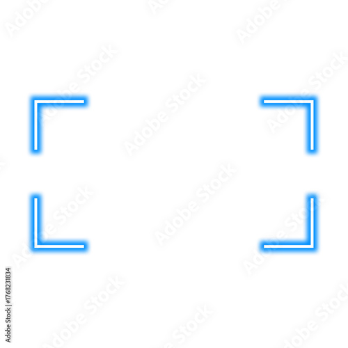 A glowing blue square bracket symbol is isolated on a transparent background, repeated in all four corners.