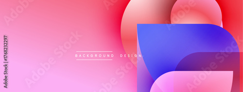 Abstract gradients blend pink, blue hues. Overlapping shapes create dynamic visual effect. Text reads background design. Minimalist composition.