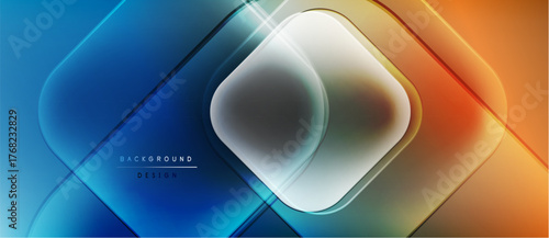 Abstract geometric design. Blue, orange gradients create layered diamond shapes. Modern, vibrant background suitable for digital projects.