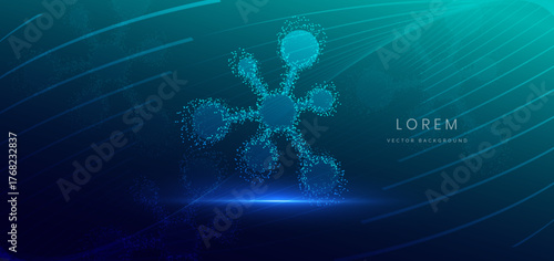 Particle futuristic molecules hi tech on dark blue background. Icon molecules concept.