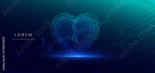 Particle futuristic heart rate hi tech on dark blue background. Icon medical concept.