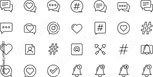 Outline Social Network and Communication Interface Icons