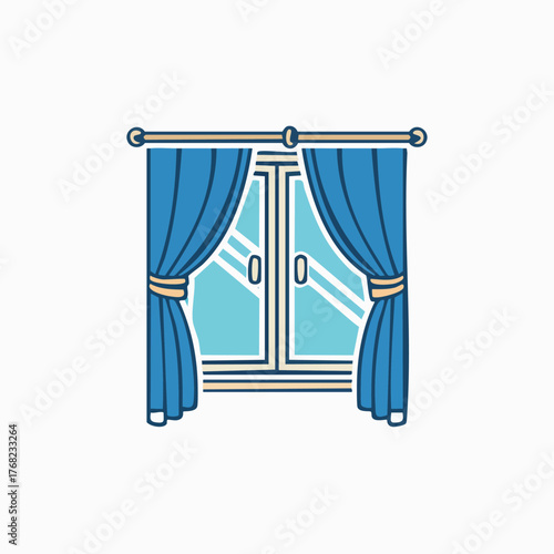 Blue Curtains Drawn Open on a Window.