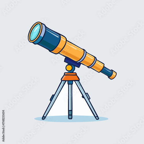 Cartoon telescope on a tripod for astronomical observation.