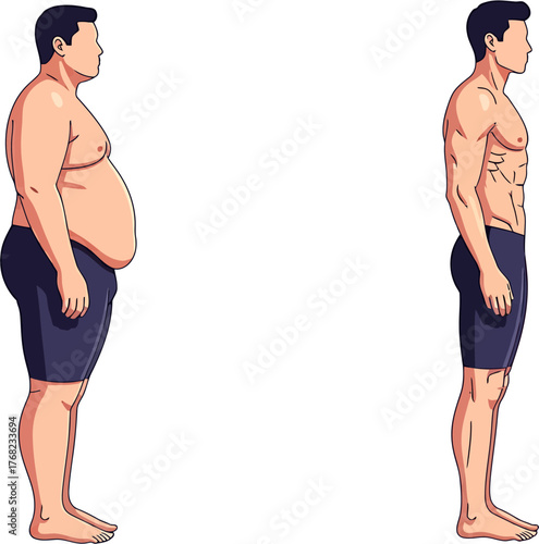 Weight Loss Journey Before and After Transformation of a Man's Physique - Fitness and Health Goals