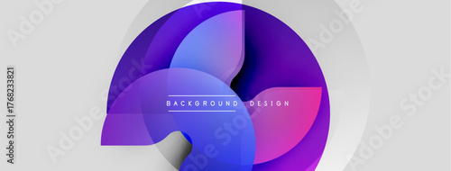 Abstract design features overlapping colorful circles, gradients. Modern background with text background design. Minimalist composition, soft shadows present.