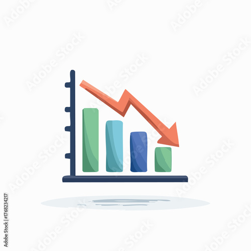 Declining Bar Graph with Downward Arrow Illustration.