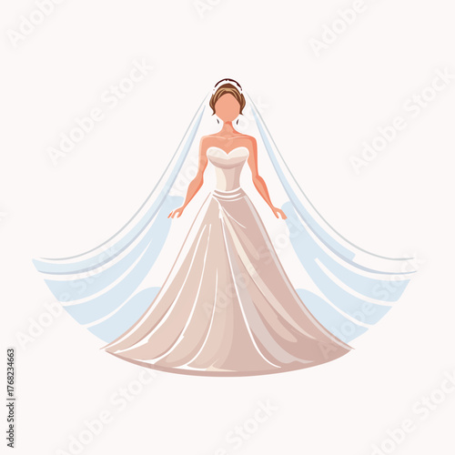 Elegant Bride in Wedding Dress with Veil.