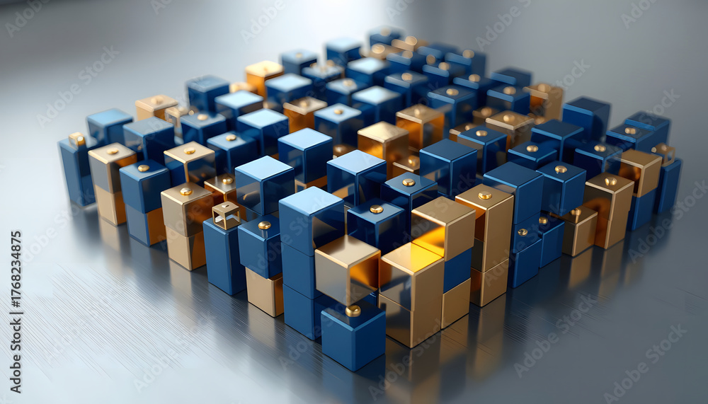 Fototapeta premium An abstract 3d cube illustration of a business team leader concept showing diverse people as a workforce in a technology building pattern