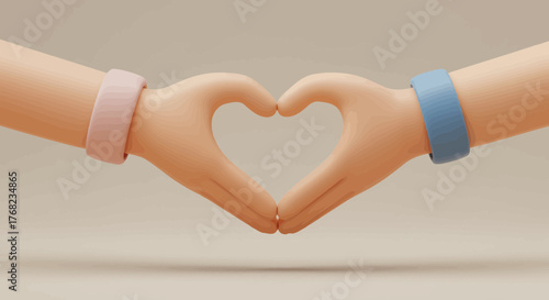 Cartoon Hands Forming a Heart Shape, Depicting Love and Unity in 3D Render Style