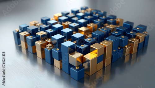 An abstract 3d cube illustration of a business team leader concept showing diverse people as a workforce in a technology building pattern