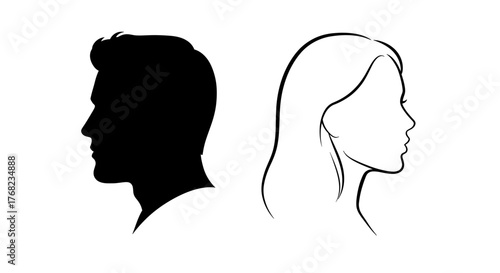 Male and Female Silhouette Profiles, a Graphic Depiction of Gender Dynamics and Harmony