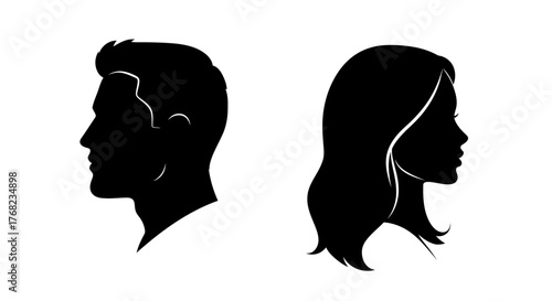 Silhouette profiles of a man and woman representing relationships and gender roles
