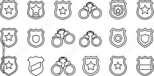 Flat Design Law Enforcement Badges and Handcuffs Icons