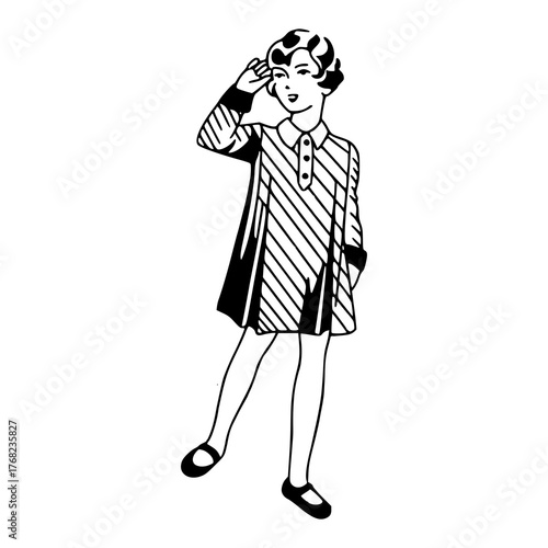 retro girl in striped mod mini dress illustration
