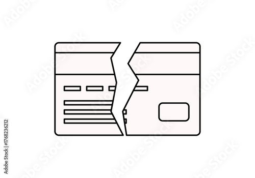 Icono negro de tarjeta de crédito rota 