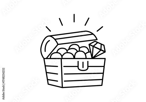 Icono negro de cofre con monedas y diamante