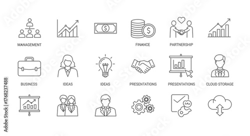Modern business and finance outline icons set, collection of thin line concepts