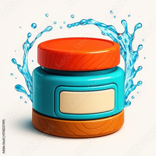 Jar of cream with water splashes container cosmetic