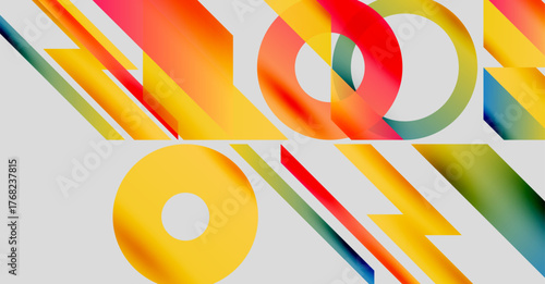Colorful abstract typography spells WOW. Bright gradients create dynamic letterforms, overlapping shapes suggest depth. Modern design, clean aesthetic.