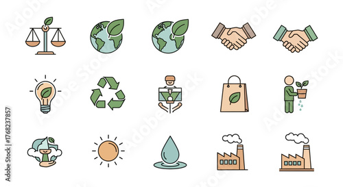 Collection of Ecology and Environmental Protection Vector Icons with a Sustainable Theme