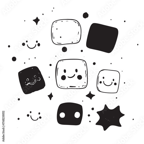Cute Colorful Shapes with Happy Faces   , vector style simple color